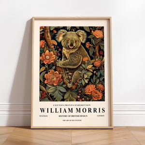 William Morris Druck, Tierplakat, Koala-Wandkunst, Blumenwandkunst, dunkles botanisches Dekor, Vintage-Wohnkultur