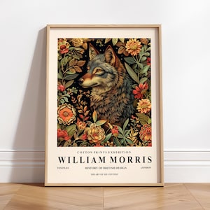 Wolf Kunstdruck, William Morris Druck, Dark Cottagecore Kunst, Cabin Dekor, Wald Tier Druck, Botanische Wandkunst