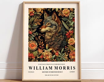 William Morris Wolf Art Print: Dark Botanical Cottagecore Decor