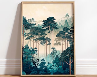 Japanese Forest Print: Ukiyo-e Style Landscape Art