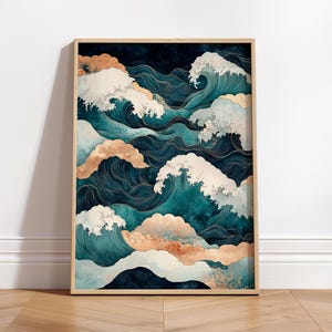 Japanischer Stranddekor, Japan Landschaftsdruck, Hokusai-Plakat, ästhetische Japandi Kunst, Ozeanwellen Wandkunst
