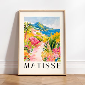 Decoración playera con dopamina, lámina de arte de un pueblo mediterráneo al estilo de Henri Matisse, póster de un paraíso tropical