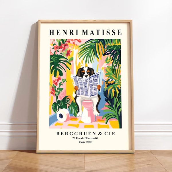 Cavalier King Charles Spaniel auf Toilette: Matisse Stil Badezimmer Druck