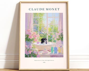 Black Pug Bathroom Print: Monet Style French Decor