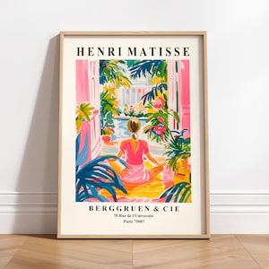 Póster de mujer haciendo yoga, arte mural de meditación, impresión de Matisse, decoración espiritual rosa