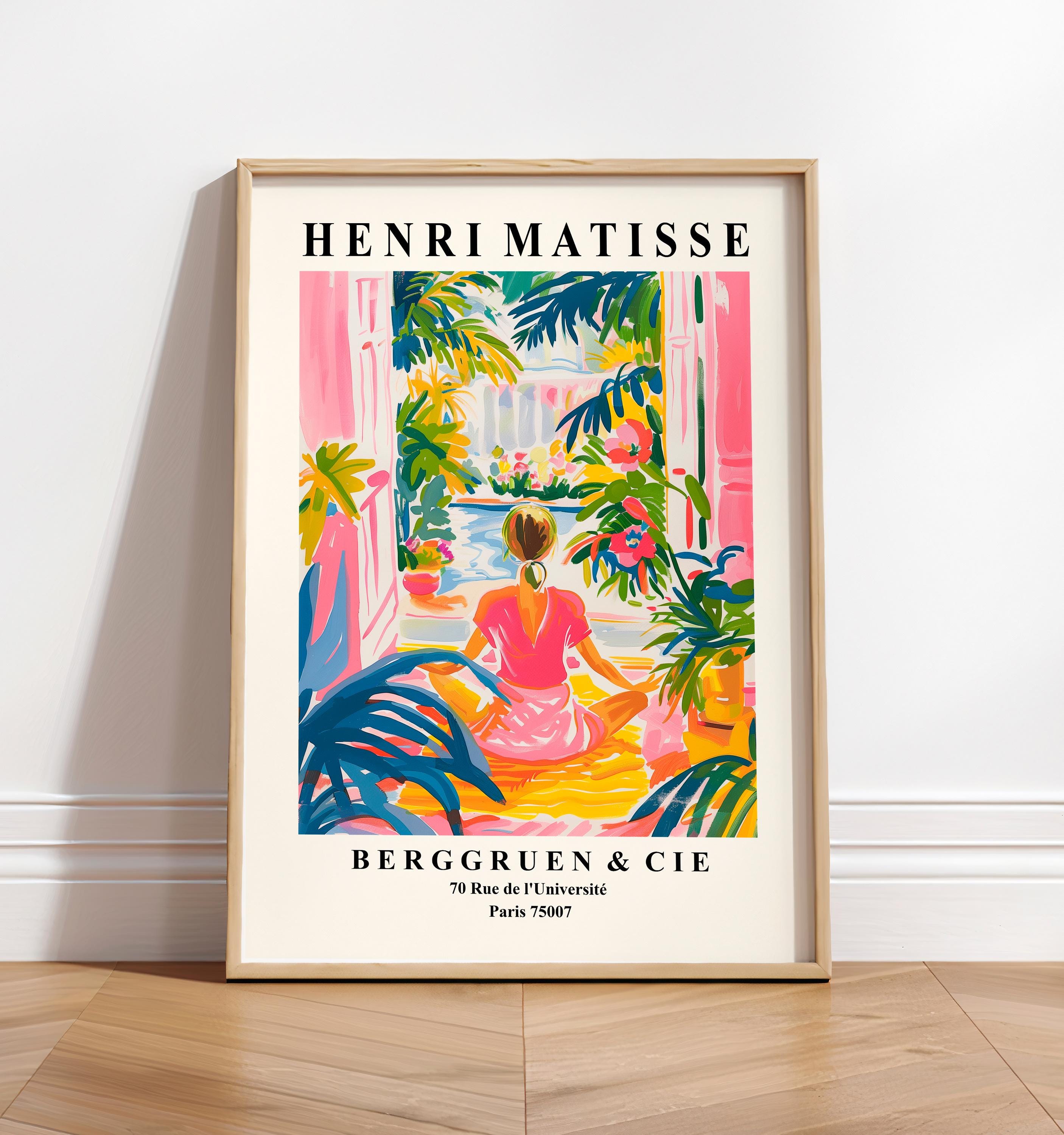 Woman Doing Yoga Poster, Meditation Wall Art, Matisse Print, Pink