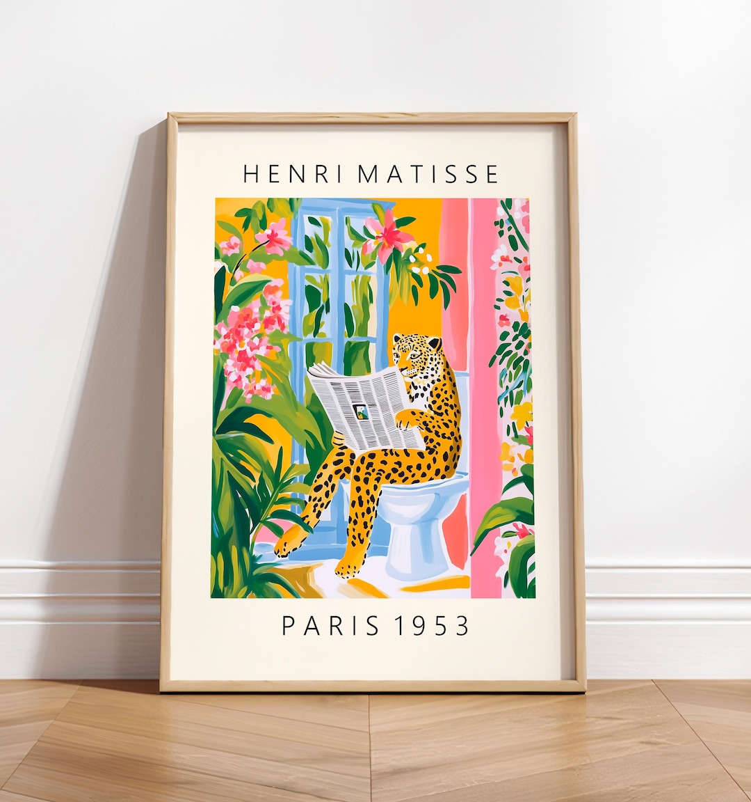 Funny Leopard Bathroom Art Print: Matisse Style Floral Decor - Etsy