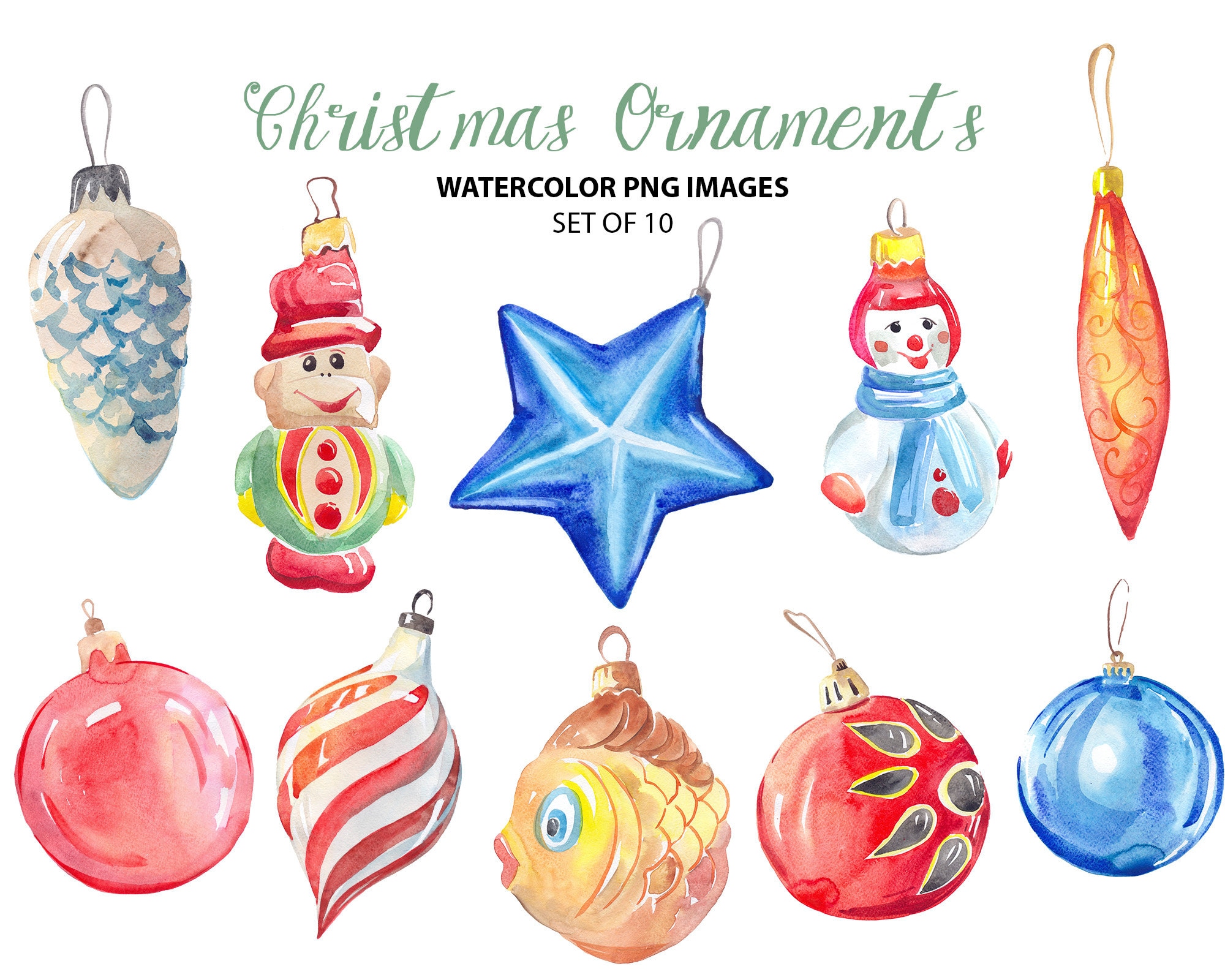 Watercolor christmas ornaments Clearance