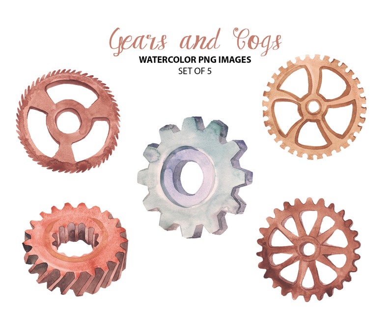 Watercolor cogs & gears clipart Locksmith clip art Workshop clipart image 1