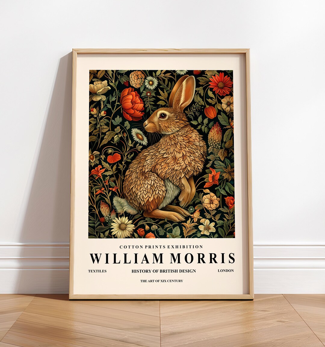 Rabbit Art Print: William Morris Style Dark Botanical Wall Decor - Etsy