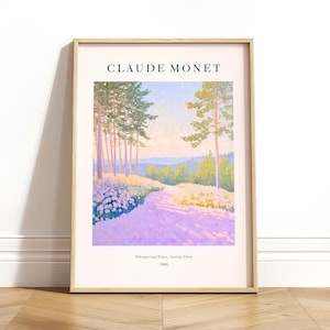 Claude Monet Wandkunst, Gelassener Kiefernwald Kunstdruck, Waldstimmung, Lila Pastellästhetischer Druck, Walddekor, Naturkunstwerk