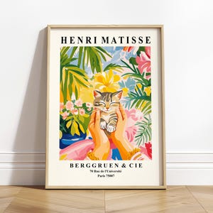 Decoración con dopamina de gato, impresión artística de gatito atigrado, póster estético de verano, regalo para amantes de los gatos, impresión artística de Matisse