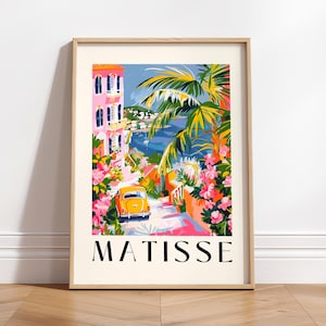 Matisse Wandkunst, Rosa beachy Wanddekor, Italien Wandkunst, Sommer-Wanddekor, modernes Ausstellungsplakat der Mitte des Jahrhunderts