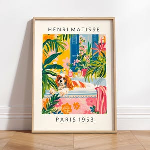 Impression d'art Cavalier King Charles Spaniel, art mural drôle de salle de bain, impression d'art de chien, cadeau pour les amateurs de chiens, affiche Henri Matisse