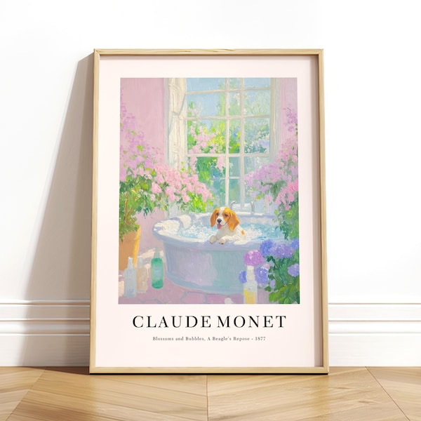 Beagle in Bathtub Art Print: Monet Style Dog Poster