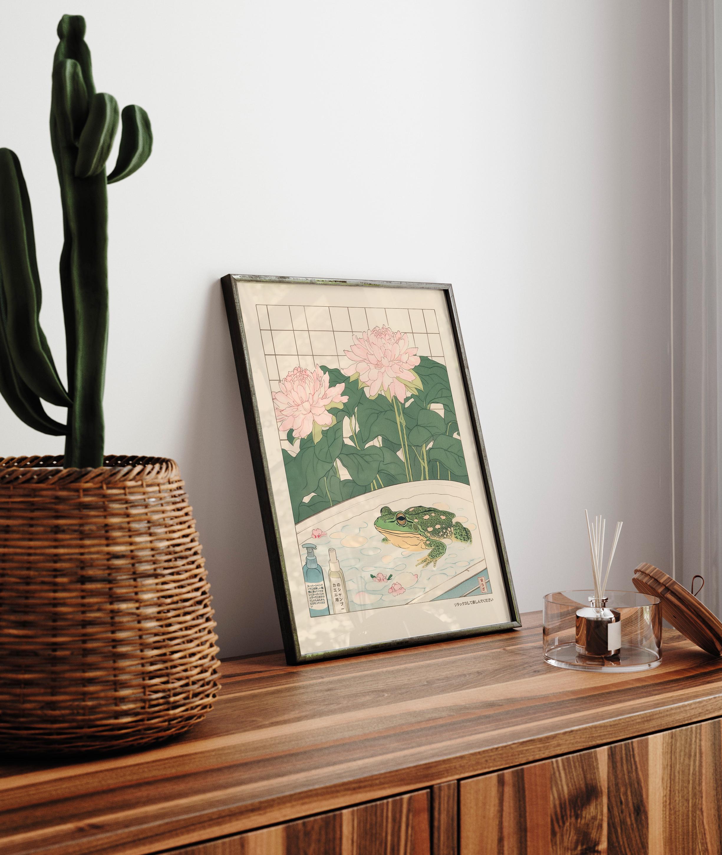 Japanese Frog Print: Ukiyo-e Style Bathroom Wall Art - Etsy