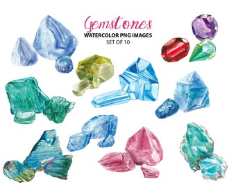 Gemstone clipart - Natural gem clip art - Watercolor precious stones