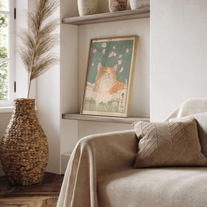 Japanese Ginger Tabby Cat Bath Print: Ukiyo-e Style Wall Art image 5