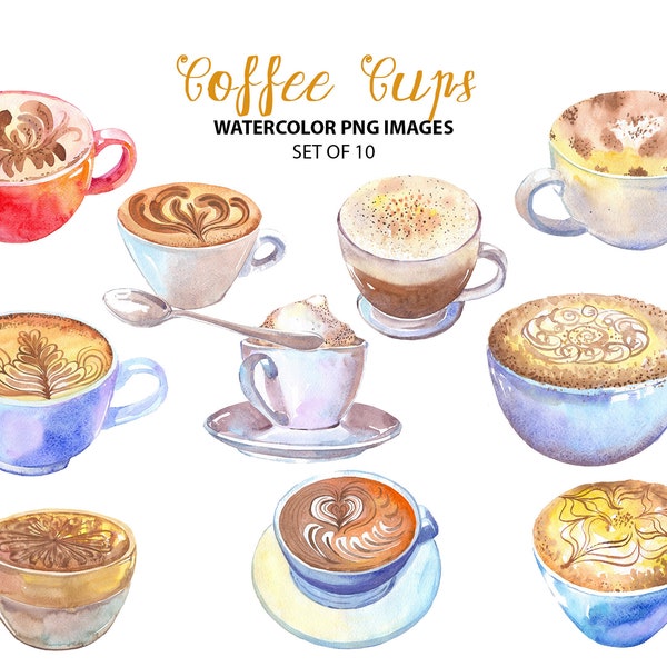 Beautiful coffee cup clip art - Watercolor drinks illustration - Cafe clipart