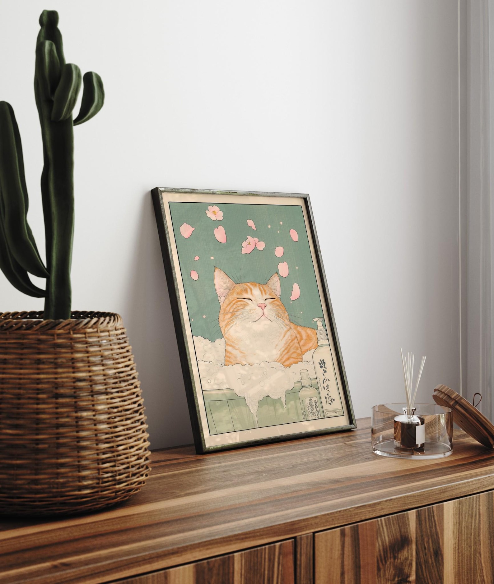 Japanese Ginger Tabby Cat Bath Print: Ukiyo-e Style Wall Art - Etsy