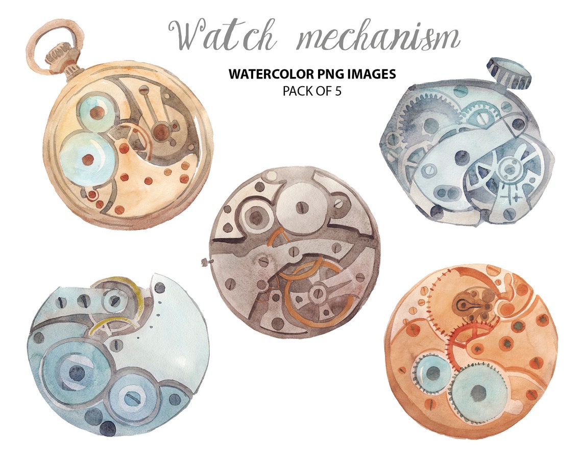 Vintage Watch Mechanism Clipart Clockworks Clip Art Watercolor