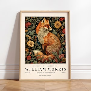 William Morris Fuchs Dekor, Botanischer Druck, Dark Cottagecore Dekor, Mid century Ausstellungsplakat