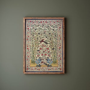 Mughal Textile Art | Indian Palempore Print | Unique Wall Art Decor | Elegant Home Decor | Decorative Print, Frame Not Included