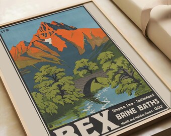Vintage Swiss Travel Poster: Bex Brine Baths Art Print