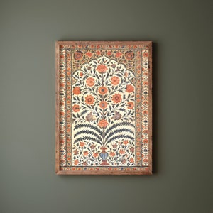 Intricate floral arrangements, Arched doorways, Mughal Vintage Art Print | Indian Textile Art | Oriental Art | Frame Not Included