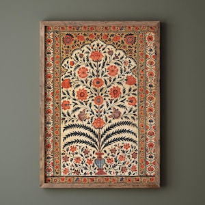 Lámina floral mogol: decoración textil vintage de pared de la India
