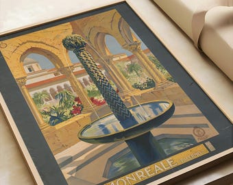 Vintage Monreale Palermo Travel Poster: Italian Architectural Art Print