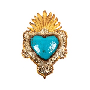 Mexican Sacred Heart of Jesus. Flaming Heart of tin. Mexican wall decor. Milagro Heart. Mexican Ex Voto. Catholic art. Gift for her