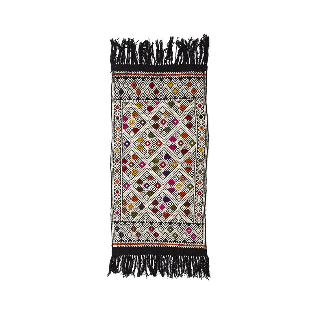 Black wool rug handwoven in Chiapas, Mexico 5x2.5 ft