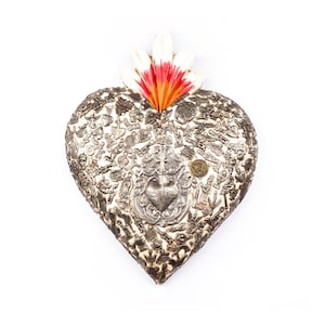 Wooden Heart with Mexican Milagritos - 12.2 inches high