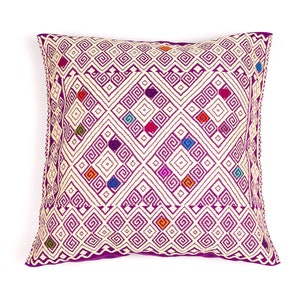 Chiapas handmade cotton cushion 43x43 cm. Cotton case pillow handmade in Larrainzar, Mexico