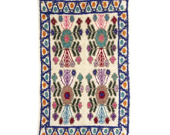Handmade Guatemalan wool rug Dark Blue 235x150cm. Pure wool bohemian decoration rug