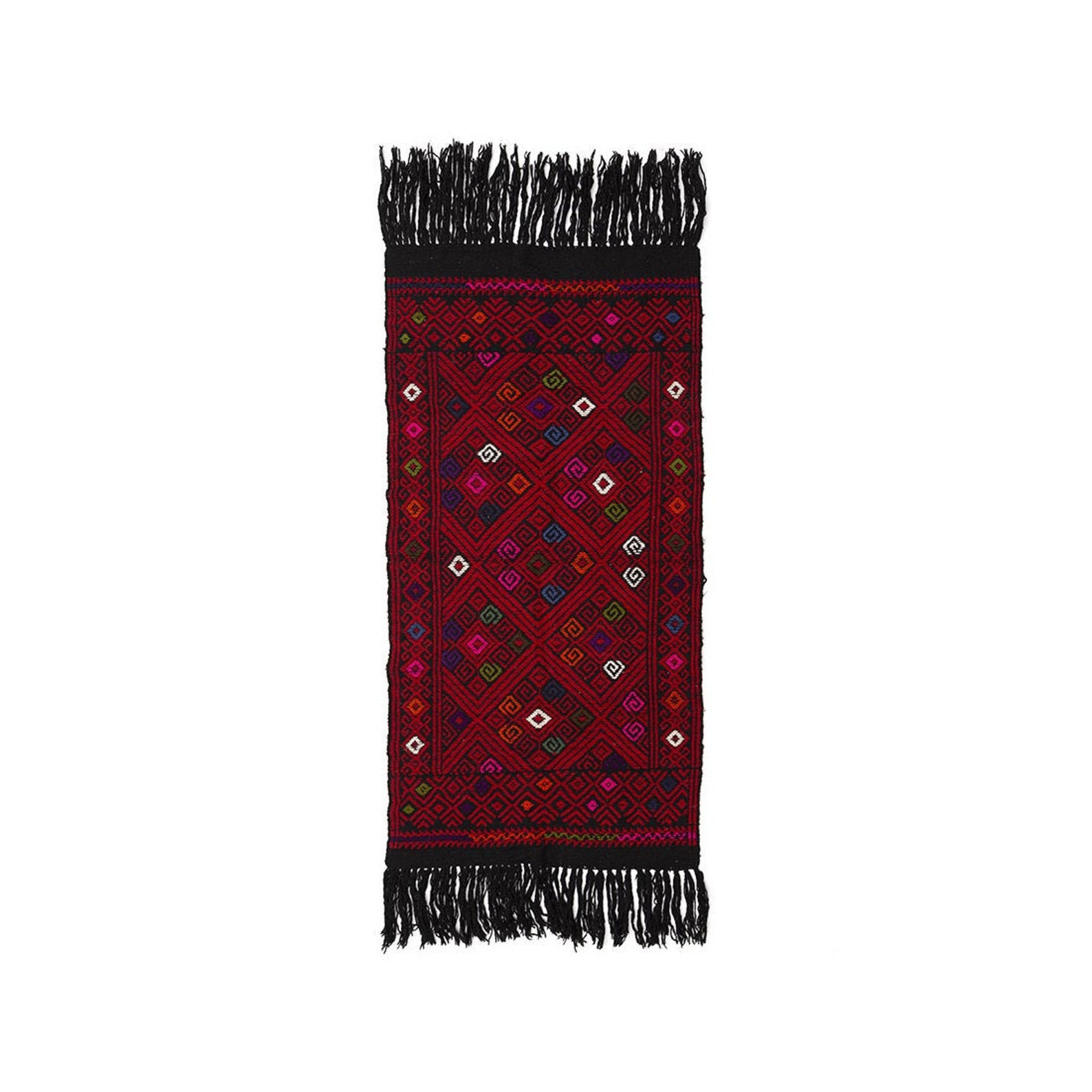 Black and Red Pure Wool Rug 5x2.5 Ft. Handwoven Mexican Wool Etsy