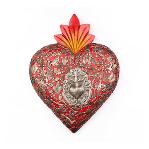 Wooden Heart with Mexican Milagritos - 12.2 inches high