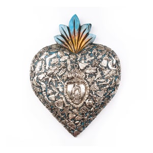 Wooden Heart with Mexican Milagritos - 12.2 inches high