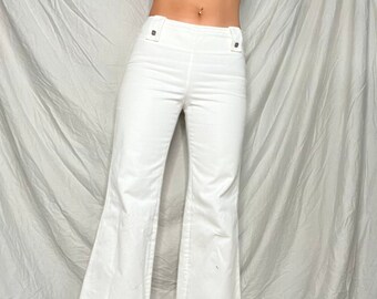 Y2k Chanel Identification 2001 pre spring/summer Act I low rise white denim Jean wide leg pants size 38