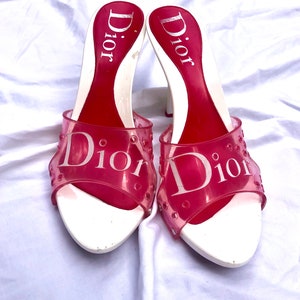 2000s y2k Super Rare Christian DIOR Pink Jelly Slip on High Heel