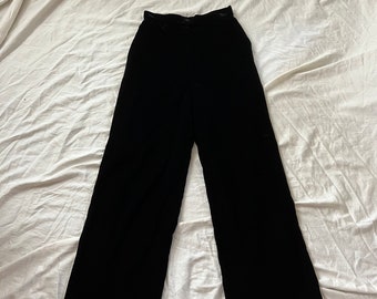 1990s Chanel 1998 Autumn pre fall runway black silk velvet high waisted pants w Chanel logo button size 36 xs