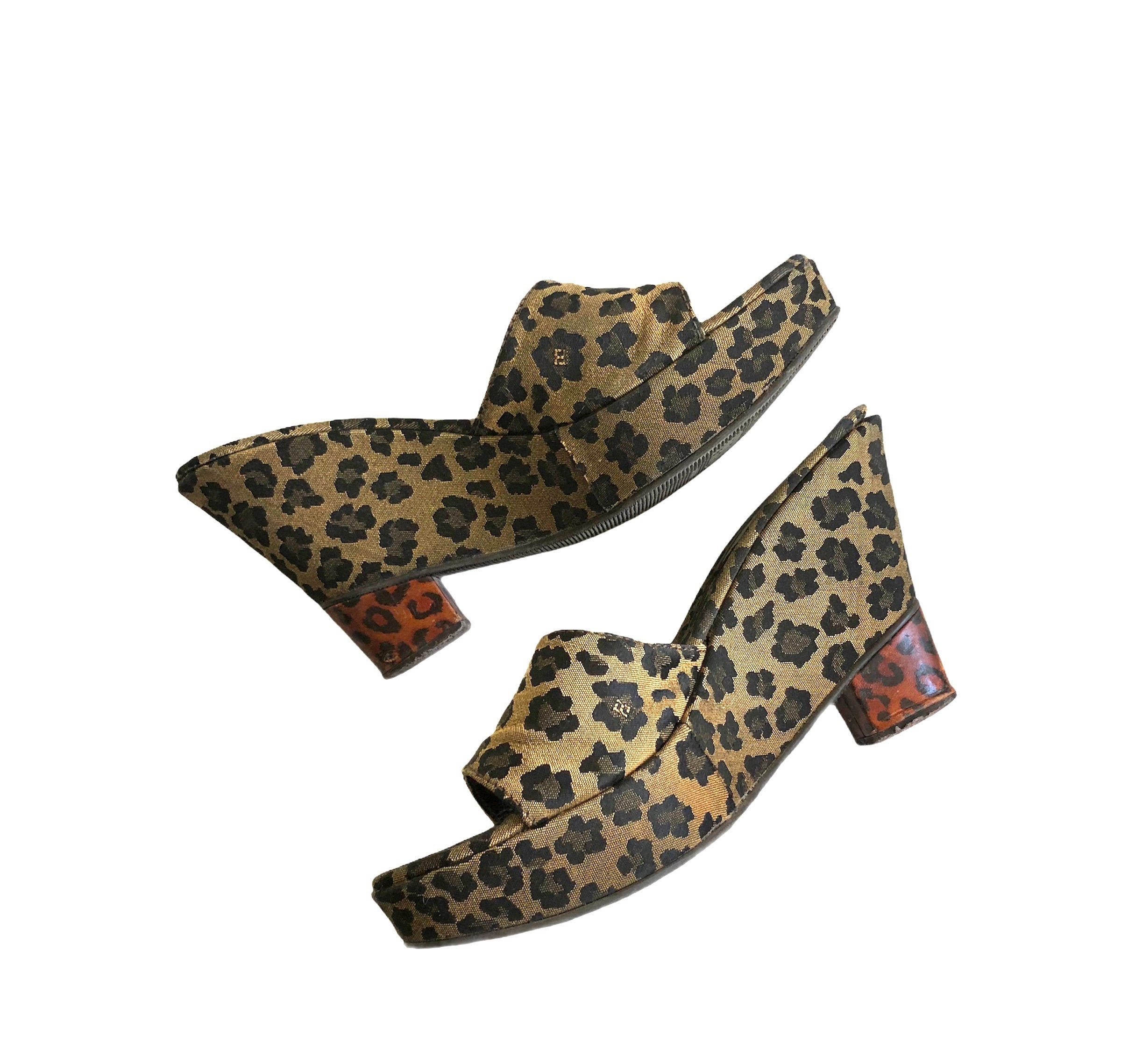 1990s/y2k FENDI Leopard Cheetah Print Monogram Canvas Wedge | Etsy