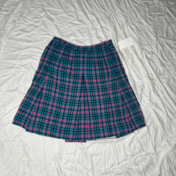 1970s high waist blue and pink plaid pleated wool… - image 2