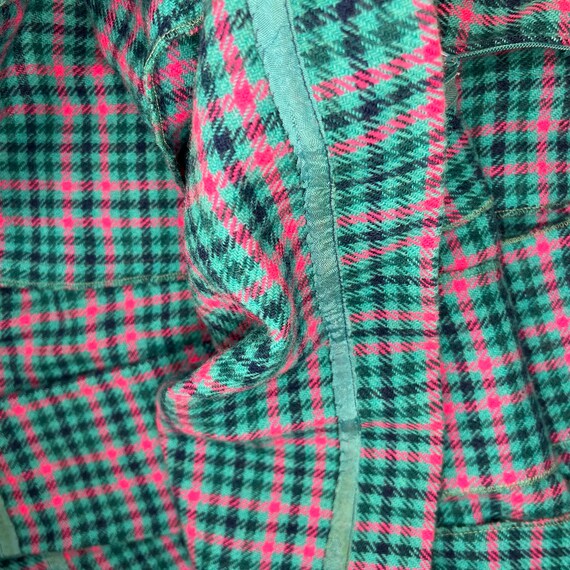 1970s high waist blue and pink plaid pleated wool… - image 4