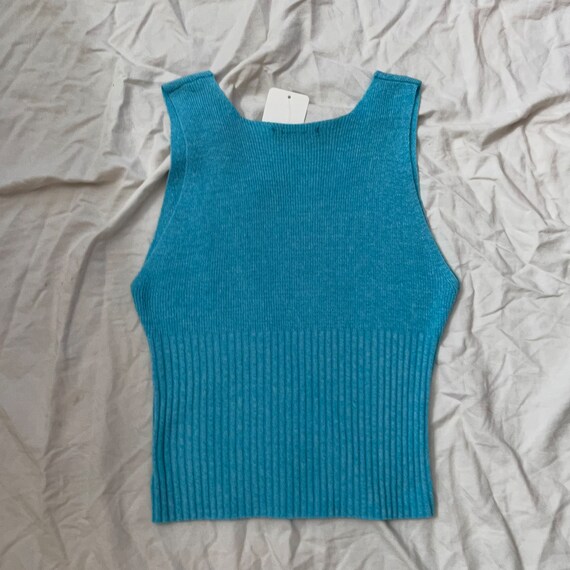 1990s Y2k aqua blue turquoise knit top size large - image 2