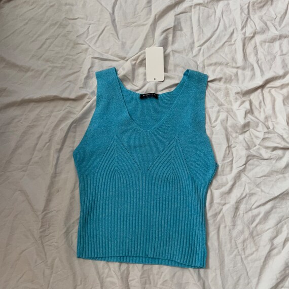 1990s Y2k aqua blue turquoise knit top size large - image 5