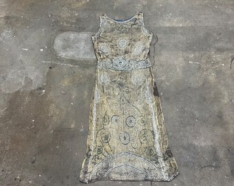 1920s antique lamé intricate heavily glass beaded gown size small