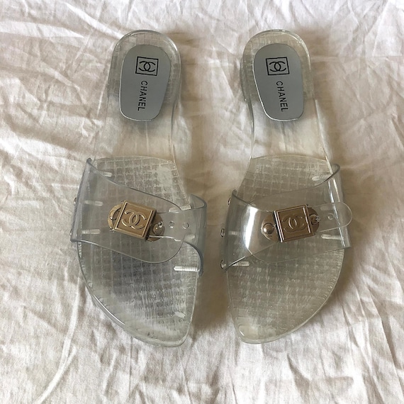 1990s Y2k CHANEL Sport Translucent Clear Jelly Slip on Sandals - Etsy