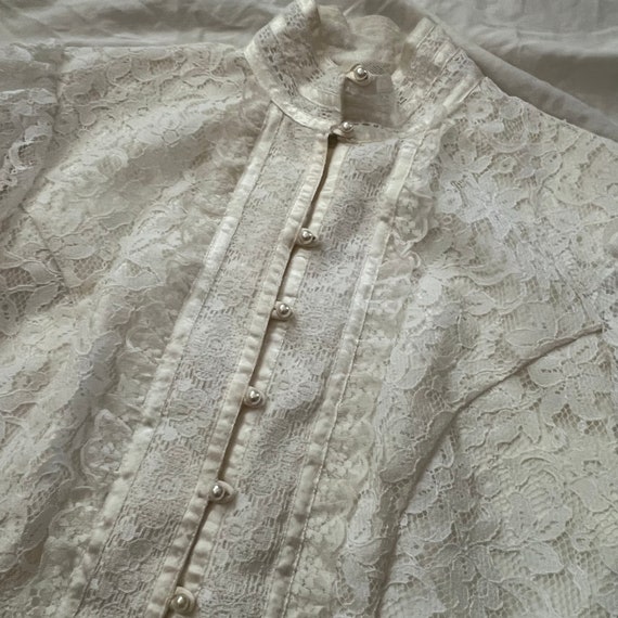 1970s 80s Gunne Sax by Jessica McClintock cream lace … - Gem